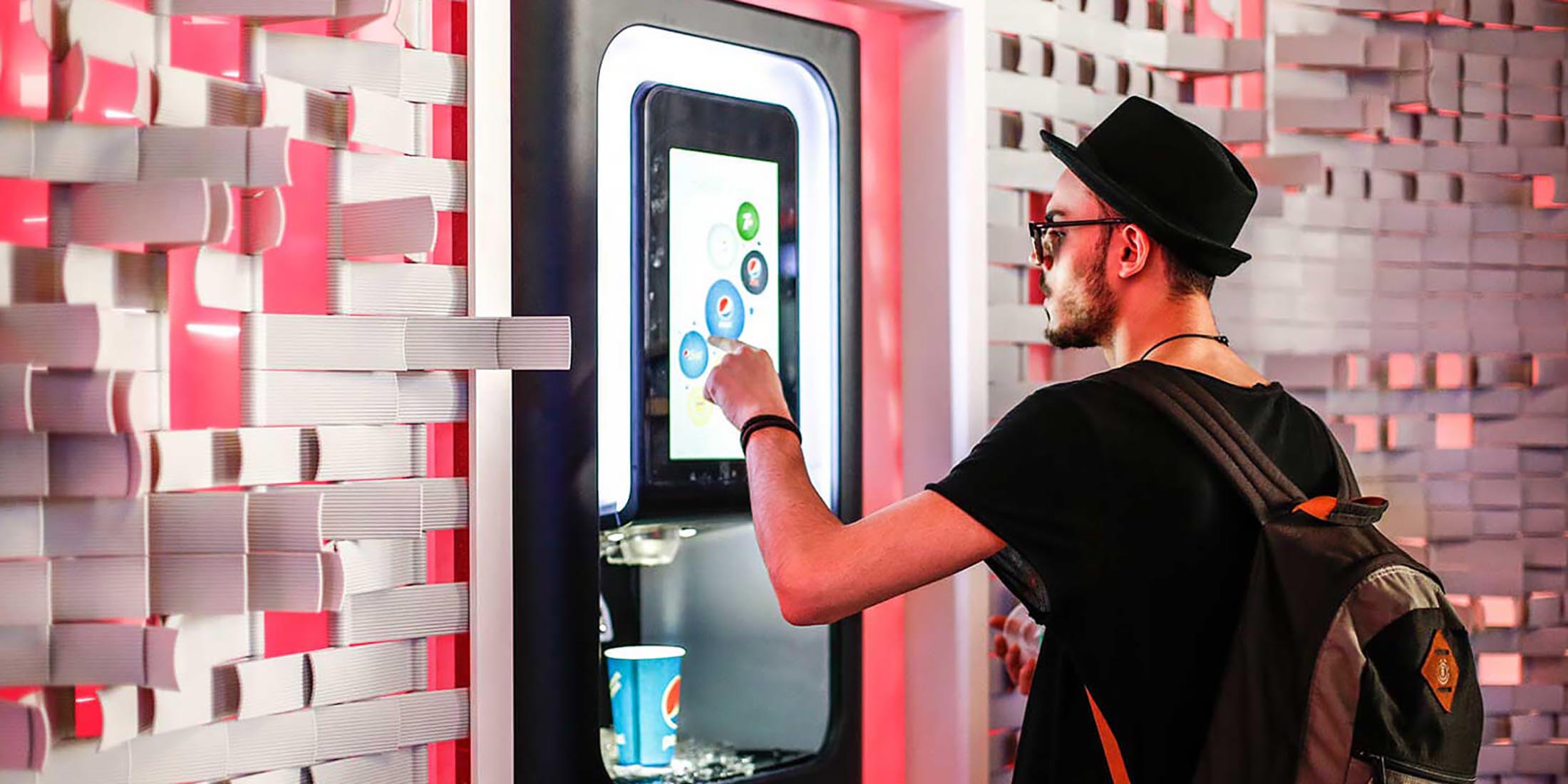 Customer selecting his beverage on the interactive screen