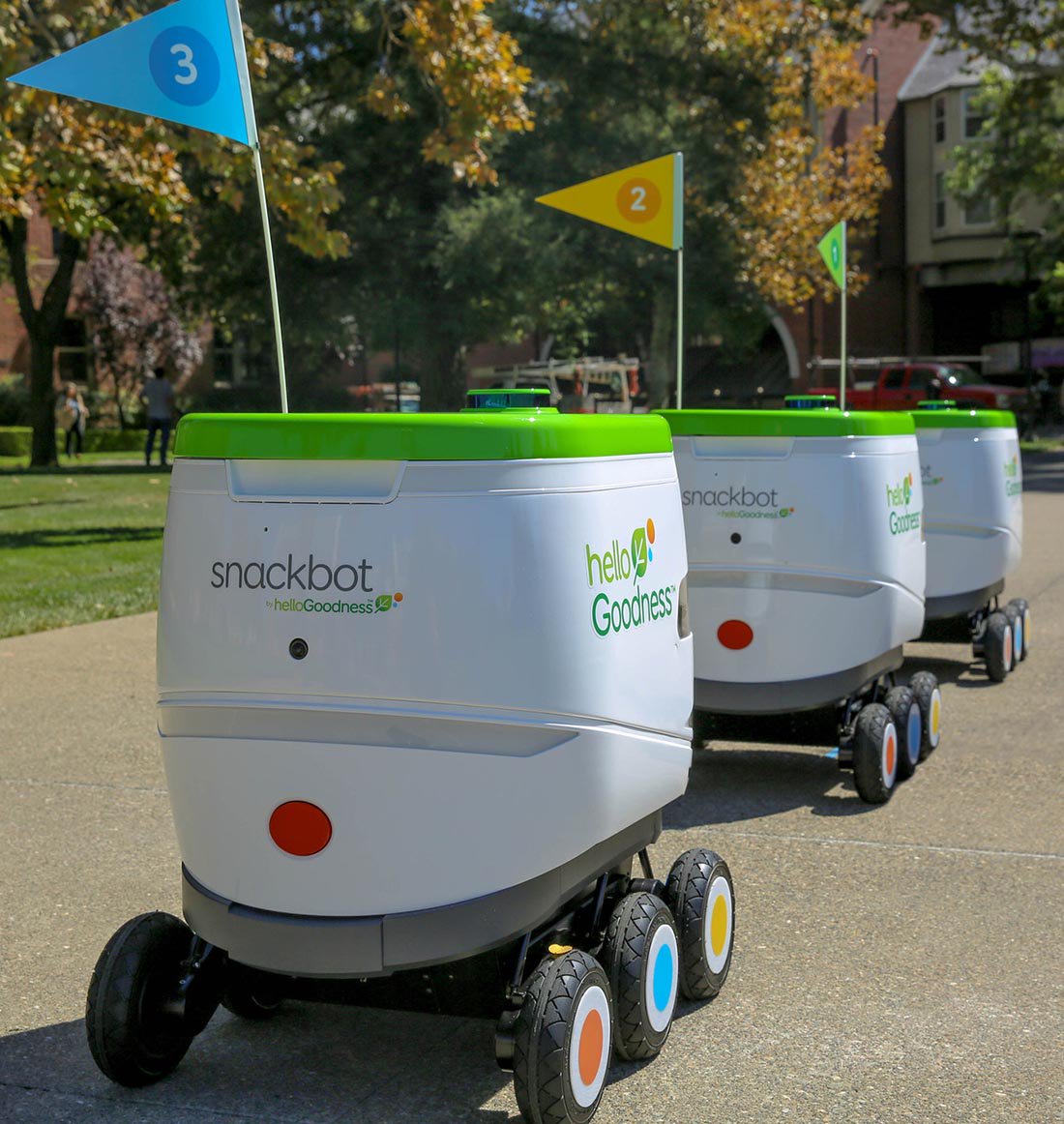 Hello Goodness Snackbot fleet on a college campus