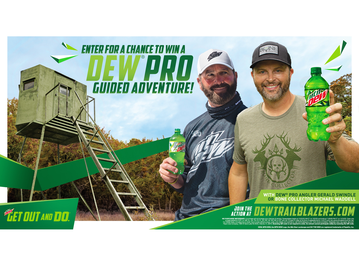 Gerald Swindle and Michael Waddell holding MTN Dew bottles.