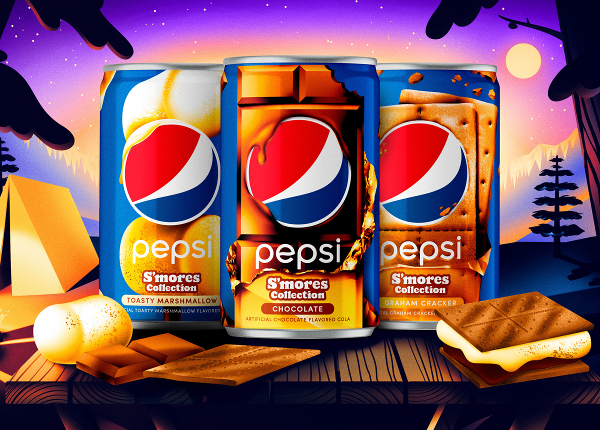 Toasty Marshmellow, Chocolate, and Graham Cracker flavors from the Pepsi S'mores Collection.