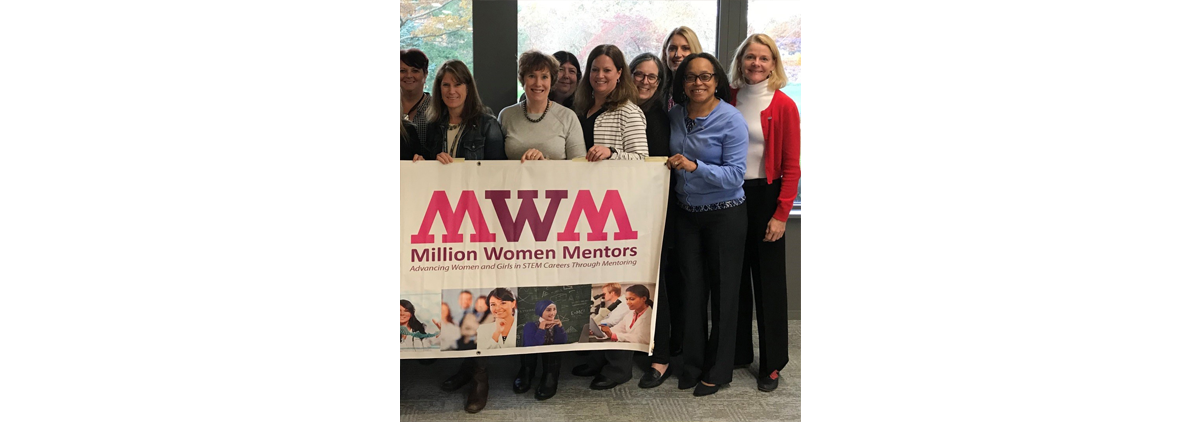 Cliona (third from left) with program participants at the first global Million Women Mentors meeting in 2018.