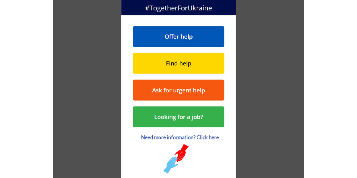 Screenshot of #TogetherForUkraine app with 