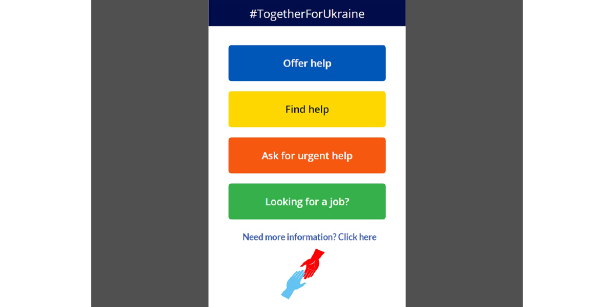 Screenshot of #TogetherForUkraine app with
