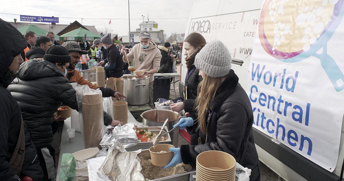 World Central Kitchen sharing food in Medyka, Poland