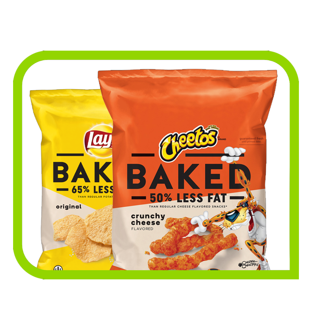 Cheetos Baked and Lays Bakes snack bags