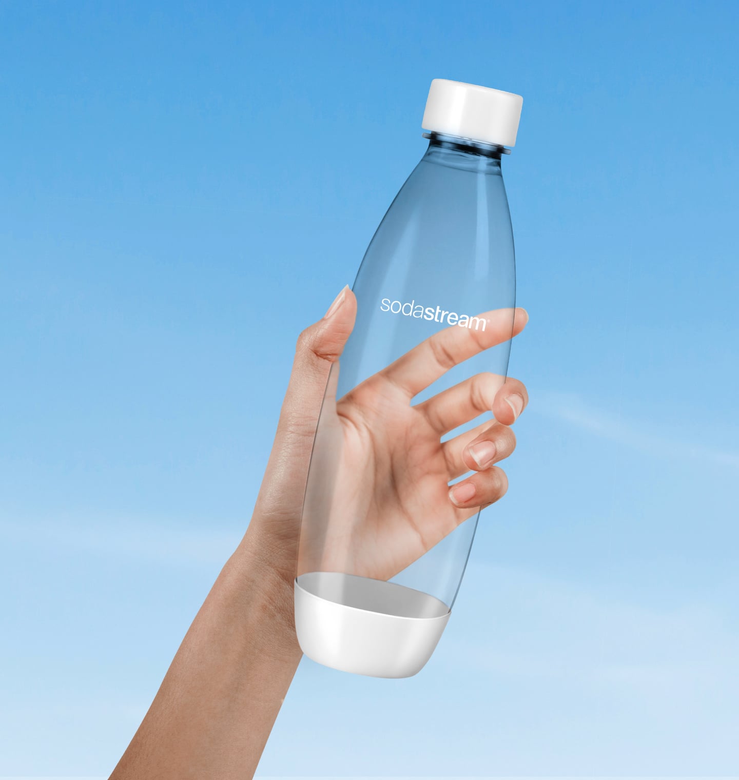 Hand raising up a SodaStream bottle