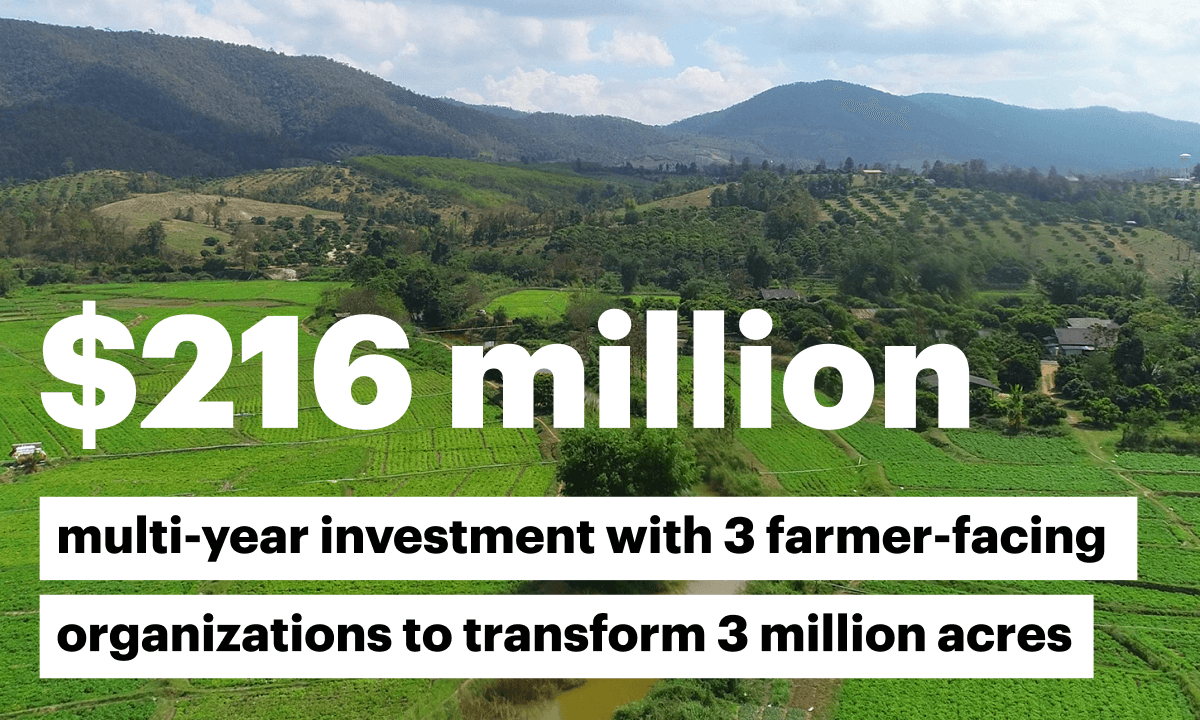 $216 million multi-year investment with 3 farmer-facing organizations to transform 3 million acres