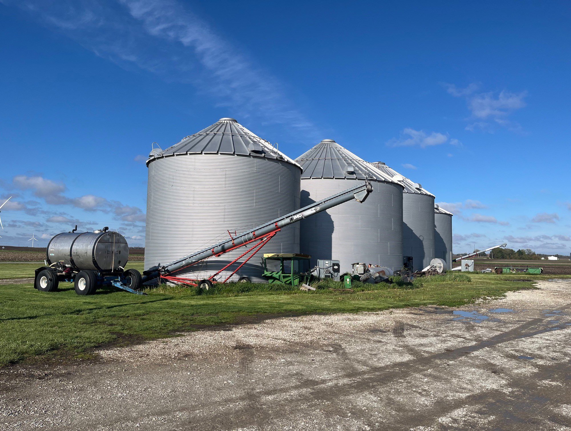Grain bins on a farm
