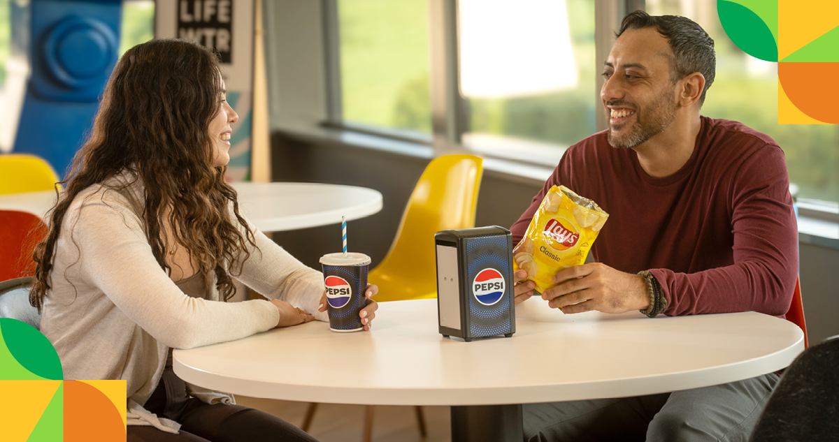 People enjoying PepsiCo products, Pepsi and Lays