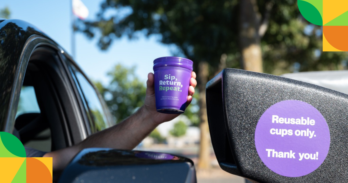 Reusable cup is dropped off at return receptacle