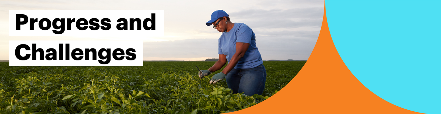 Progress and Challenges. Image of person working in a crop field.