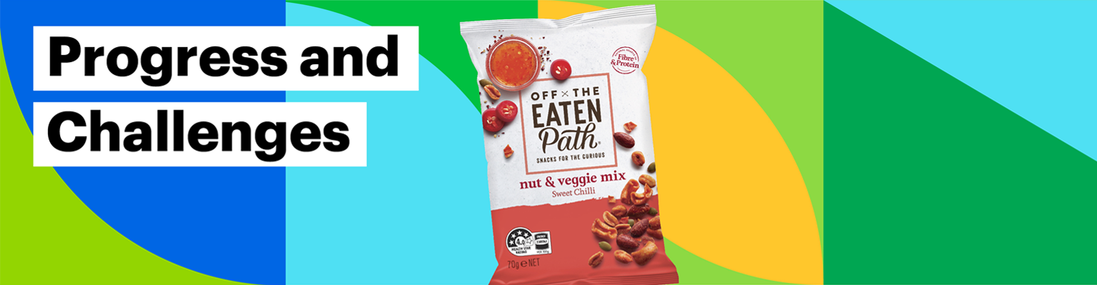 Progress and Challenges. Image of Off The Eaten Path Nut & Veggie Mix bag.