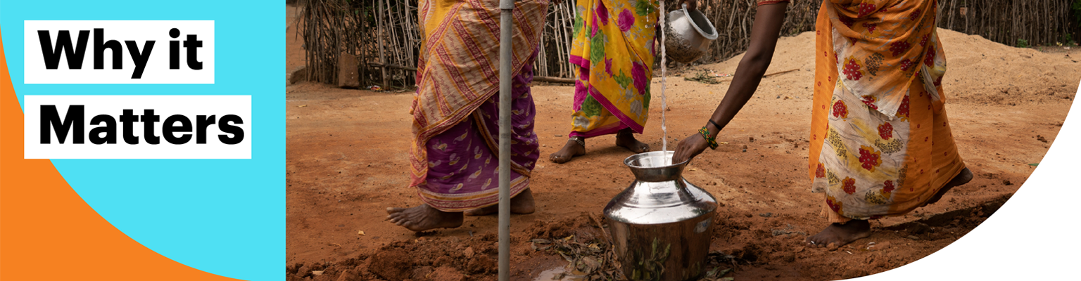 Why it Matters. Image of people collecting water from a ground pump.
